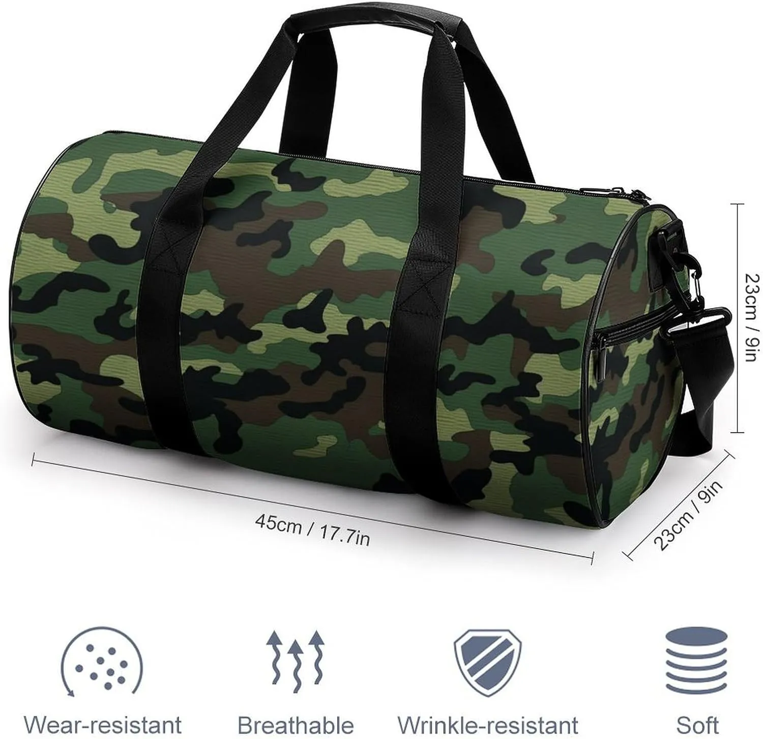 Green Military Pattern Gym Bag Small Travel Duffle Bag with Compartment Carry On Weekender Bag for Women Men