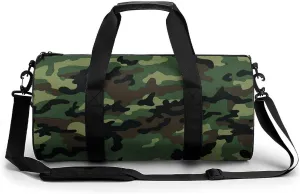 Green Military Pattern Gym Bag Small Travel Duffle Bag with Compartment Carry On Weekender Bag for Women Men