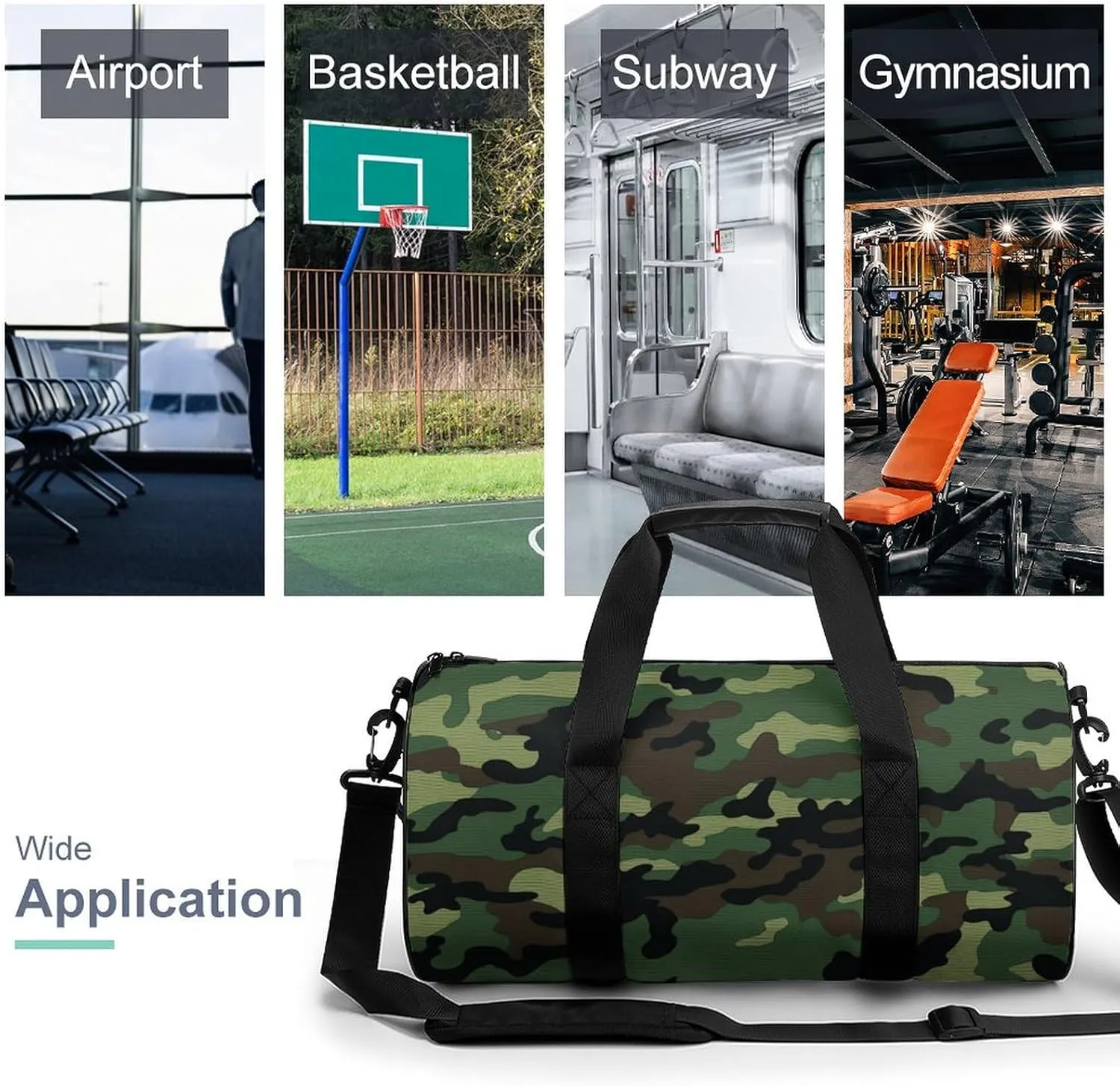 Green Military Pattern Gym Bag Small Travel Duffle Bag with Compartment Carry On Weekender Bag for Women Men