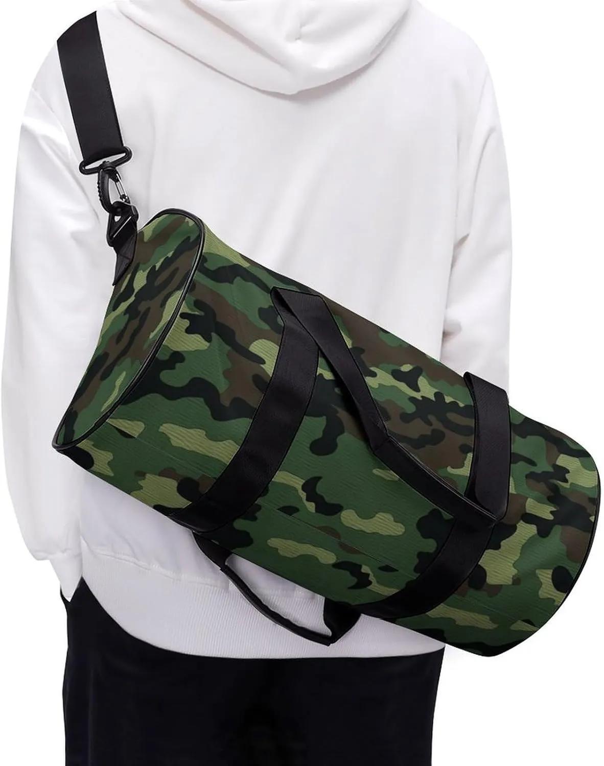 Green Military Pattern Gym Bag Small Travel Duffle Bag with Compartment Carry On Weekender Bag for Women Men
