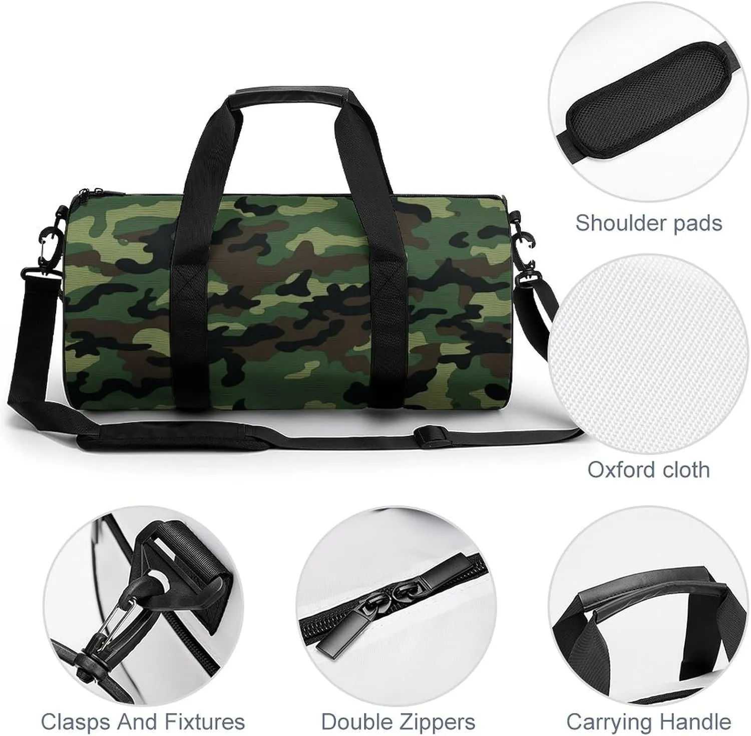 Green Military Pattern Gym Bag Small Travel Duffle Bag with Compartment Carry On Weekender Bag for Women Men