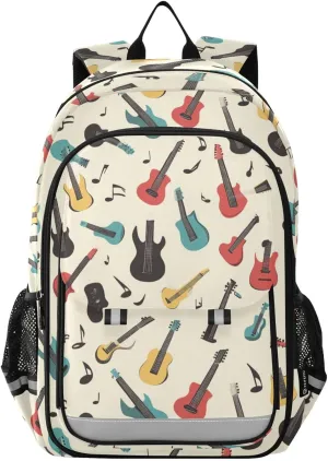 Guitar Music Rock Backpack for Boys Girls Elementary School Bag Kids Bookbag Travel Rucksack With Reflective Stripes