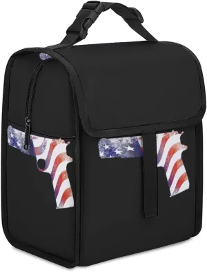 Guns with U.S. Flag Insulated Lunch Cooler Bag Waterproof Lunch Box for Work Picnic Or Travel
