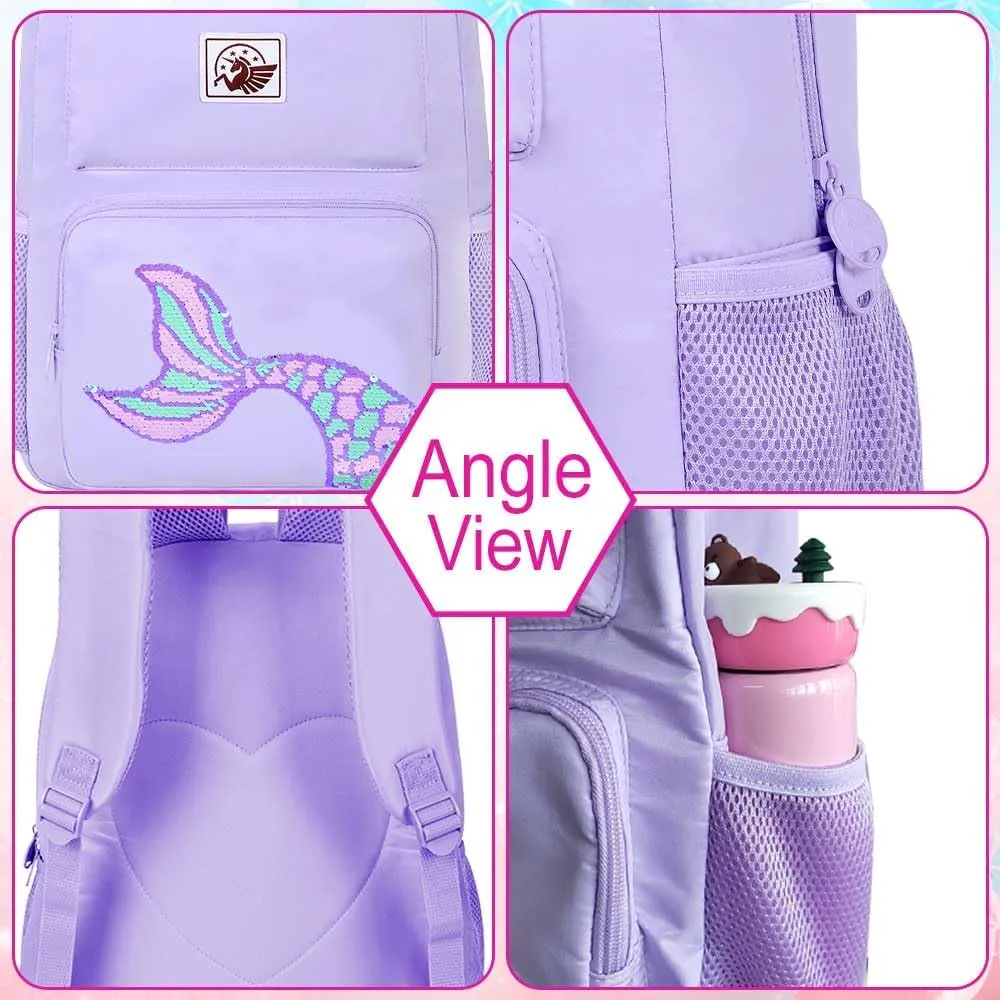 gxtvo 3PCS Girls Backpack, Water Resistant Aesthetic Bookbag with Lunch Box, 18 Inch Cute Anti Theft School Bag Set for College Teenagers Senior Junior Elementary - Purple Memaind