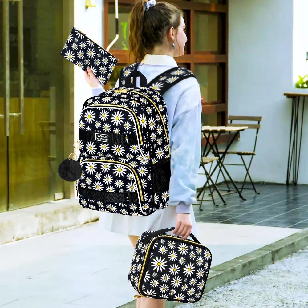 gxtvo 3PCS Girls Backpack, Water Resistant Womens School Bag With Lunch Box, 17 Inch Bookbag Set for College Teenagers.