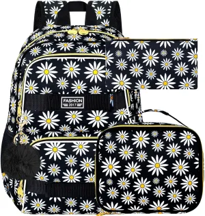 gxtvo 3PCS Girls Backpack, Water Resistant Womens School Bag With Lunch Box, 17 Inch Bookbag Set for College Teenagers.