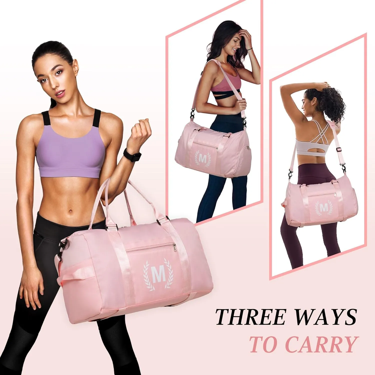 Gym & Sports Duffle Bag, Pink, Y Size, Polyester, Water-Resistant, 20"L x 11"W x 13"H, 5 Compartments, Zipper Closure, Web Handle, Fixed Strap, Travel & Everyday Use
