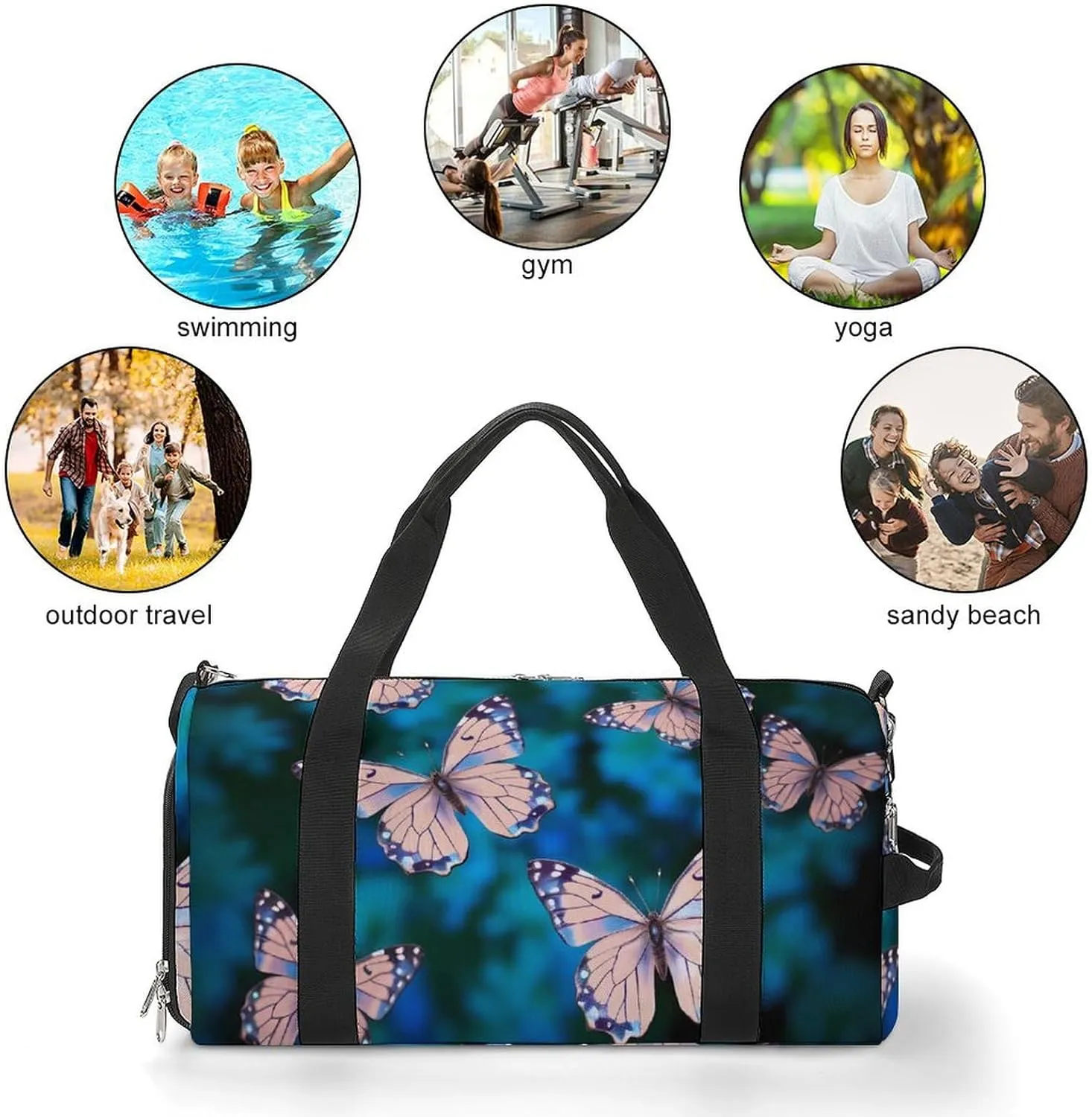 Gym Bag Cute Butterflies Duffel Bag for Men Women Overnight Bag with Shoe Compartment Workout Bags