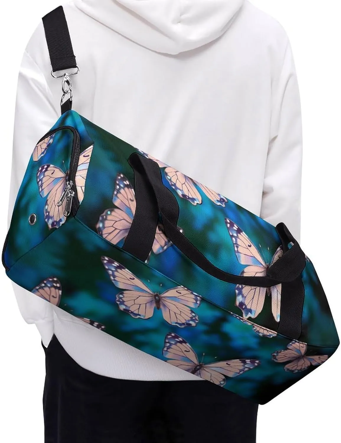 Gym Bag Cute Butterflies Duffel Bag for Men Women Overnight Bag with Shoe Compartment Workout Bags