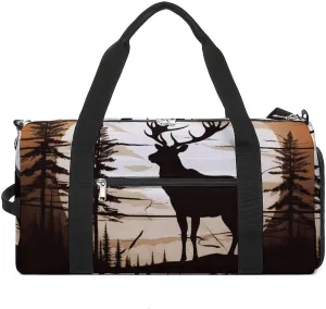 Gym Bag Duffle Bag Wild Elk Silhouette Printed Yoga Bag Printed Backpack Duffel Bag Small Gym Bag for Travel Sports