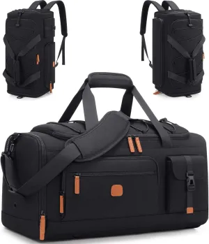 Gym Bag for Men and Women with Shoe & Laptop Compartment, 3-in-1 Sports Travel Duffel Bag Anti-Theft Weekender Carry-On Backpack for Airplane & Workout, Overnight Travel Bag,35L (Black, Medium)