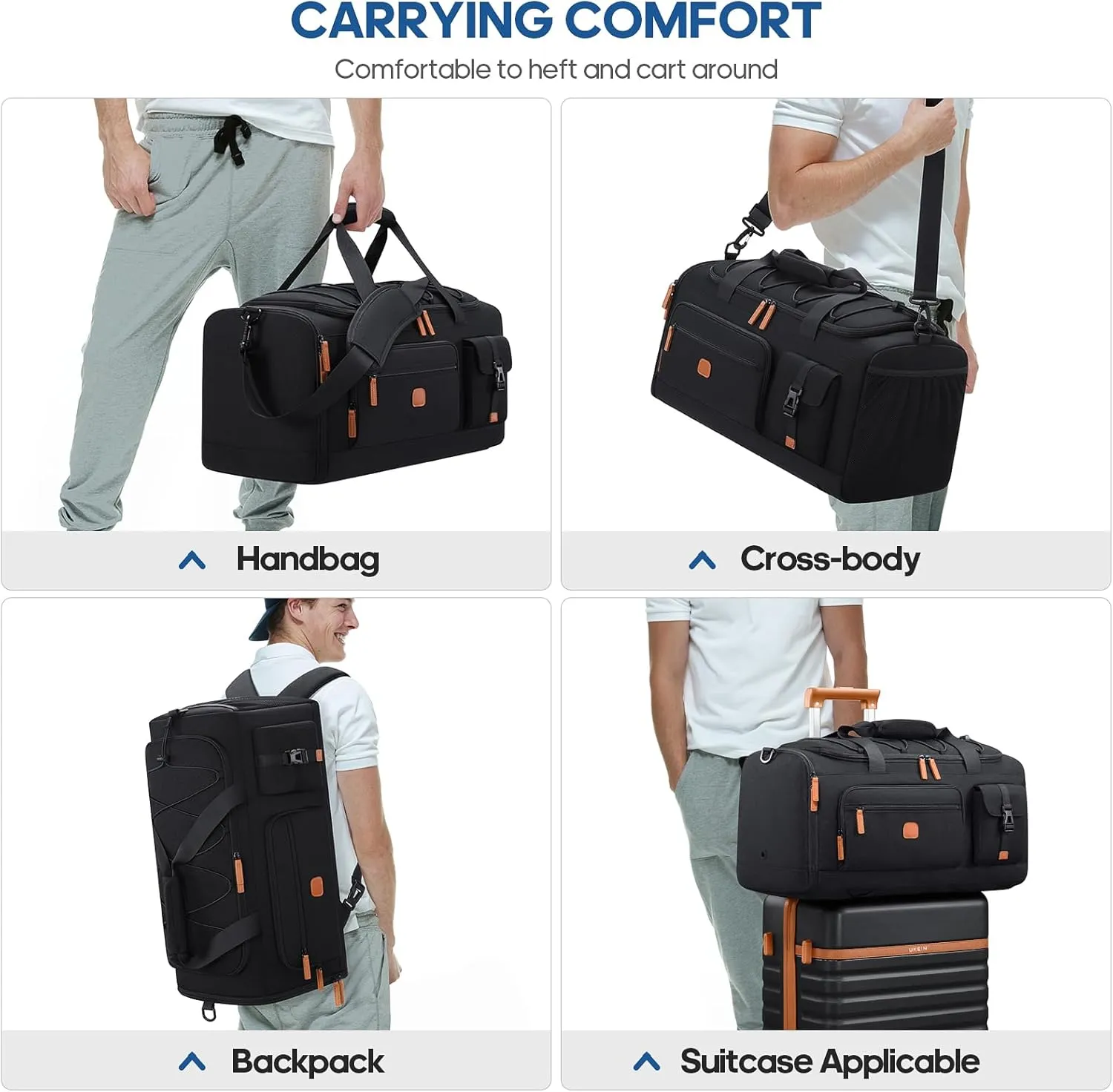 Gym Bag for Men and Women with Shoe & Laptop Compartment, 3-in-1 Sports Travel Duffel Bag Anti-Theft Weekender Carry-On Backpack for Airplane & Workout, Overnight Travel Bag,35L (Black, Medium)
