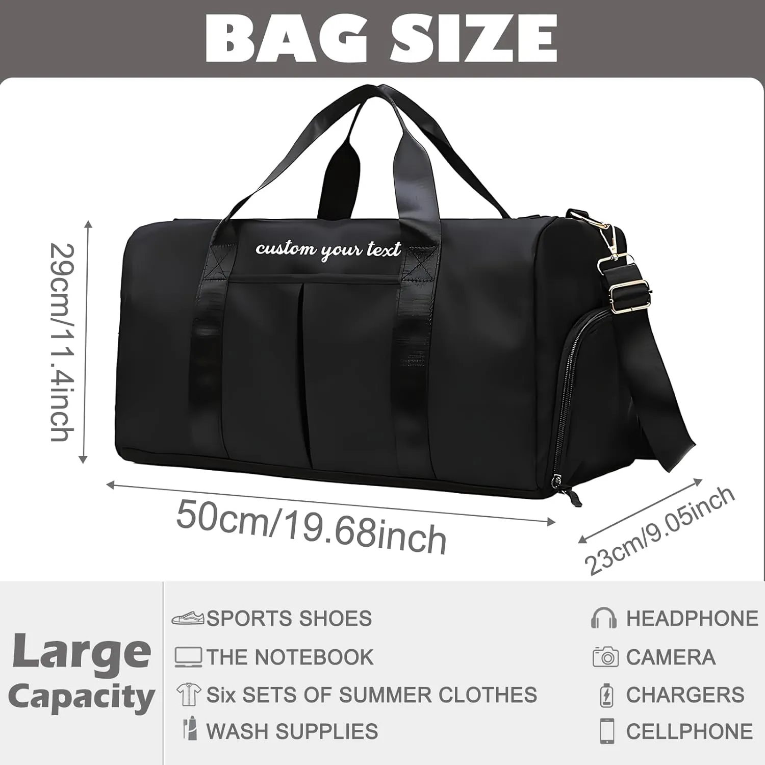 Gym Bag for Men Women Custom Duffle Bag with Name for Travel Sports Fitness Personalized Weekender Bags with Shoe Wet Compartment