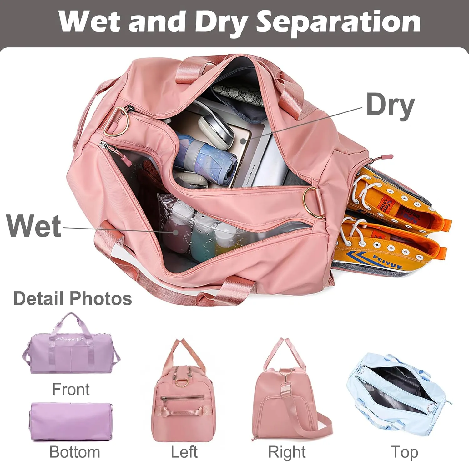 Gym Bag for Men Women Custom Duffle Bag with Name for Travel Sports Fitness Personalized Weekender Bags with Shoe Wet Compartment