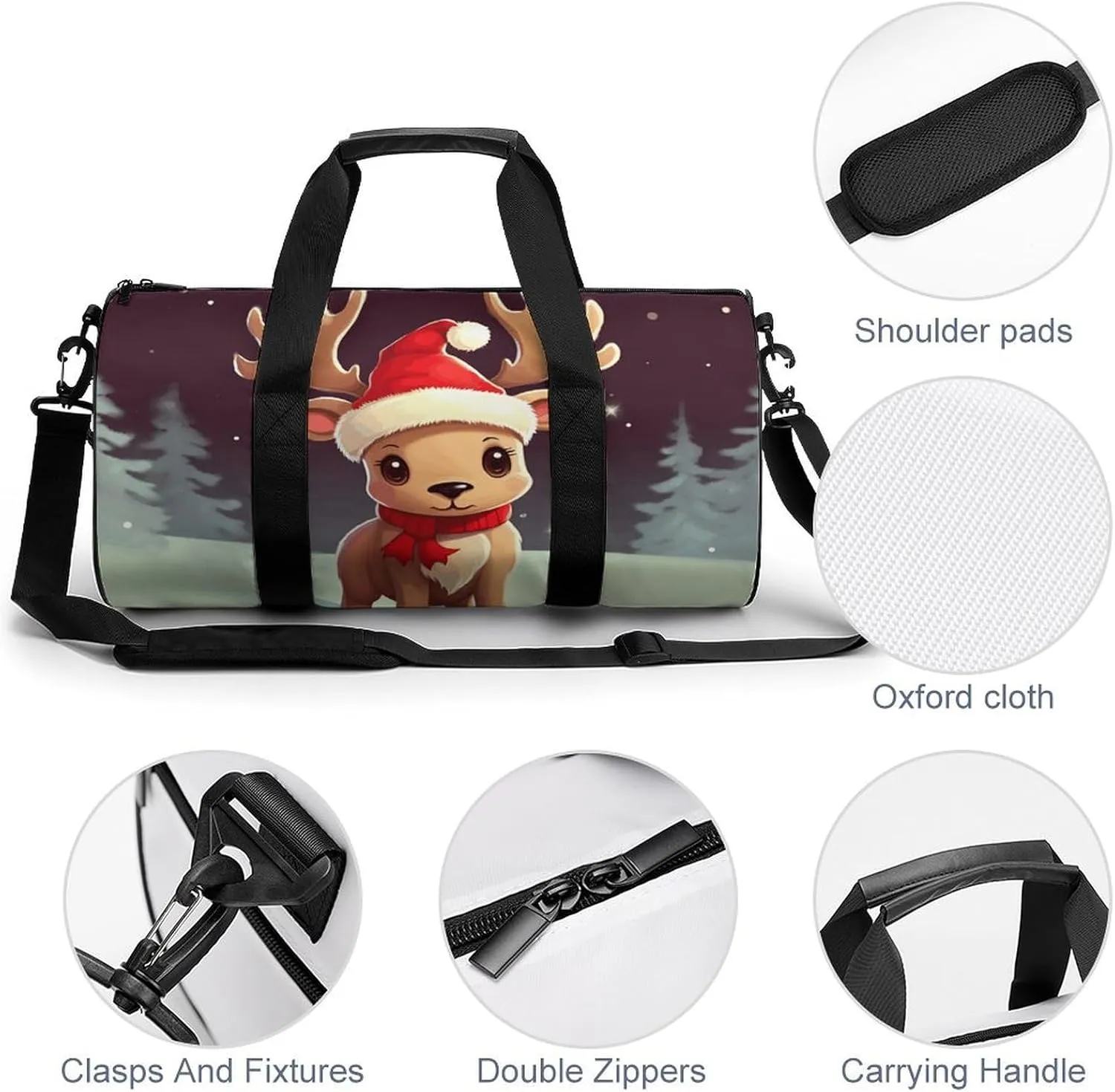 Gym Bag for Men Women Cute Christmas Reindeer Duffel Bag Overnight Bag with Compartment Gym Sackpac