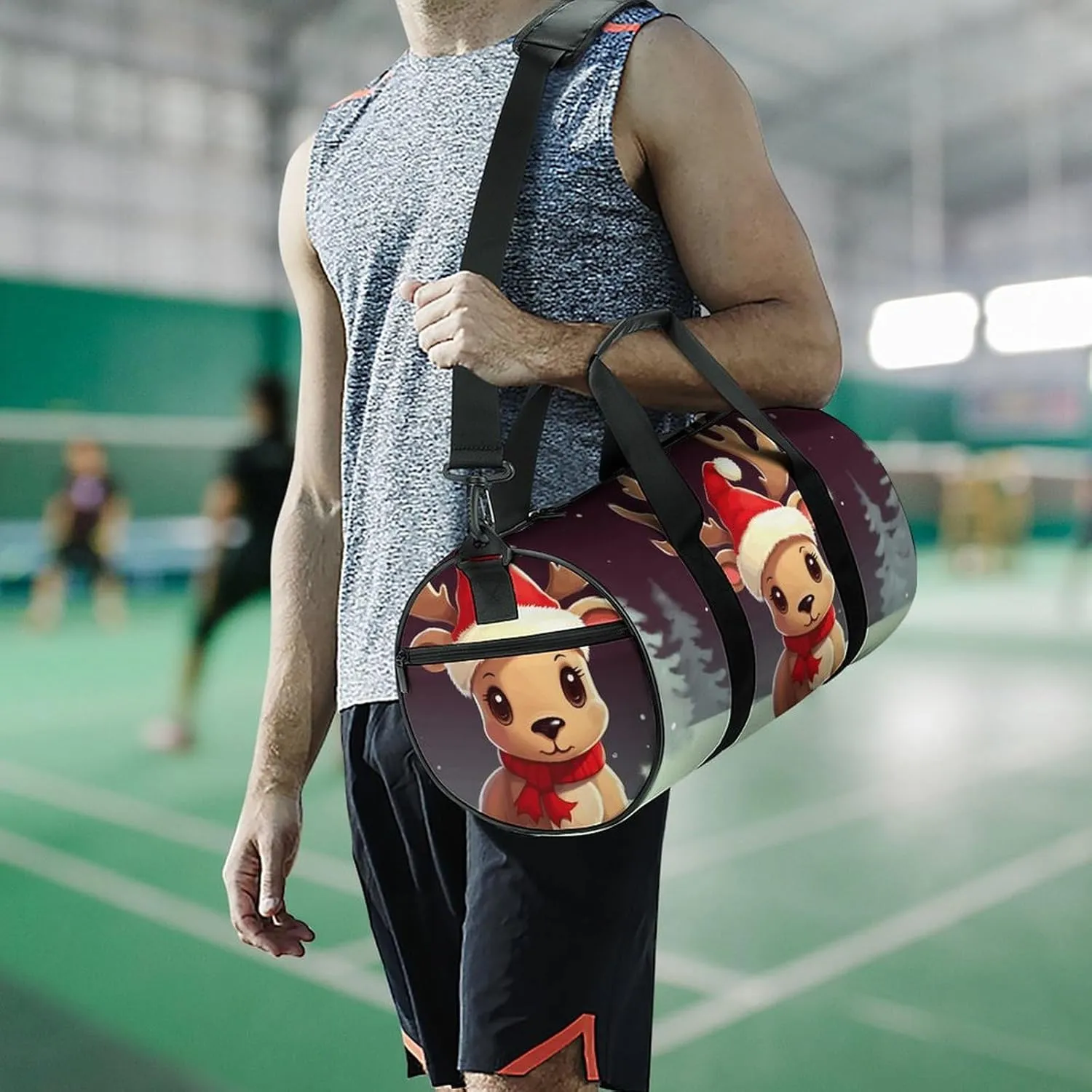 Gym Bag for Men Women Cute Christmas Reindeer Duffel Bag Overnight Bag with Compartment Gym Sackpac