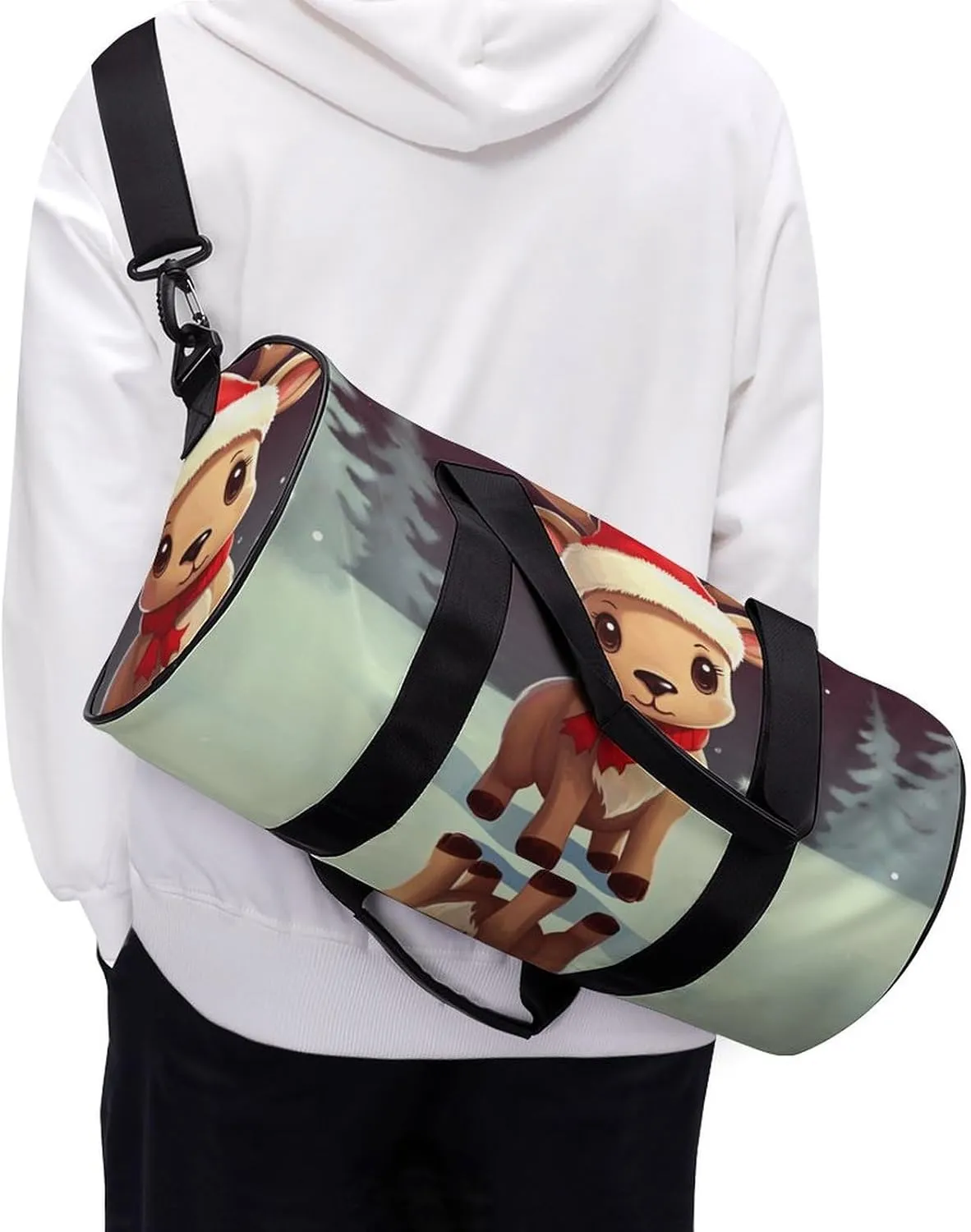 Gym Bag for Men Women Cute Christmas Reindeer Duffel Bag Overnight Bag with Compartment Gym Sackpac