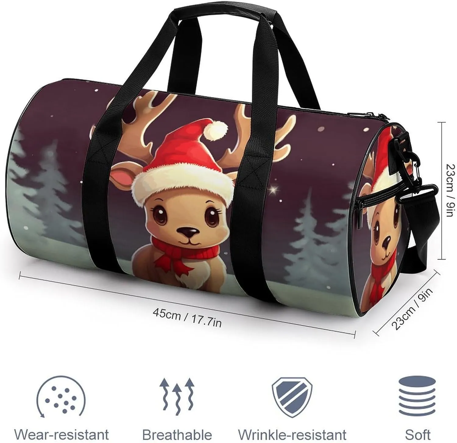 Gym Bag for Men Women Cute Christmas Reindeer Duffel Bag Overnight Bag with Compartment Gym Sackpac