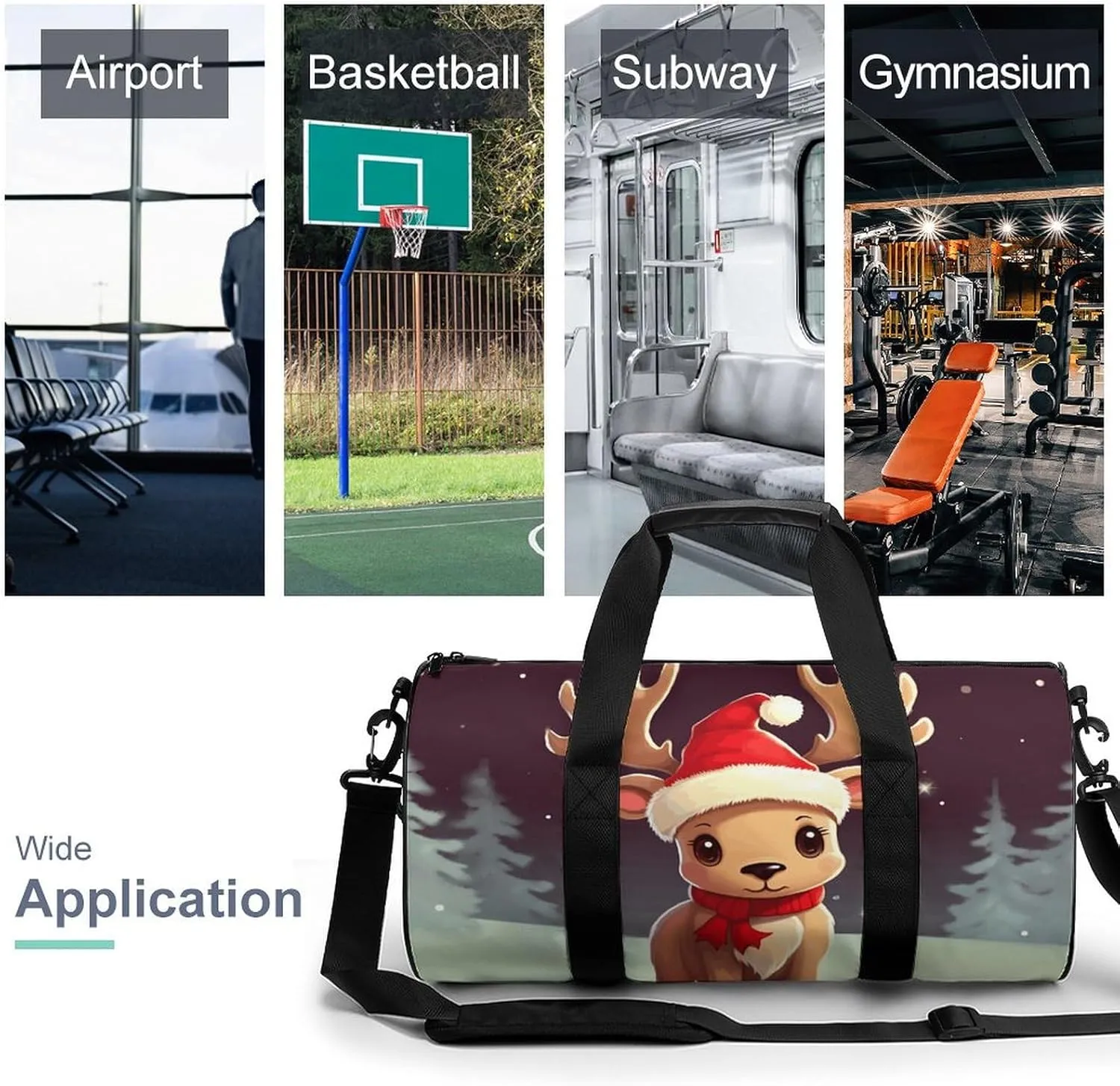 Gym Bag for Men Women Cute Christmas Reindeer Duffel Bag Overnight Bag with Compartment Gym Sackpac