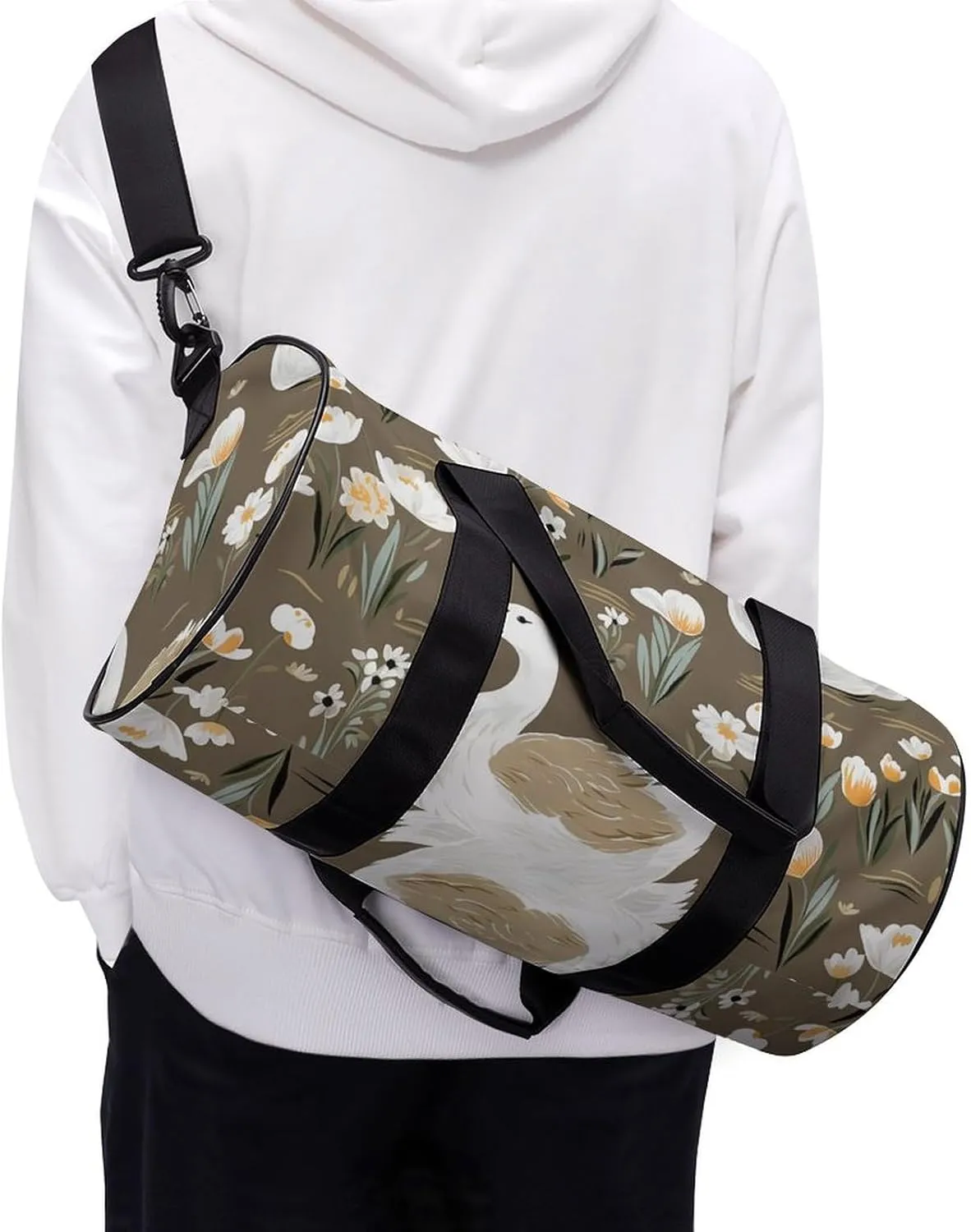 Gym Bag for Men Women Goose And Flowers Duffel Bag Overnight Bag with Compartment Gym Sackpac