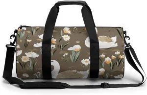 Gym Bag for Men Women Goose And Flowers Duffel Bag Overnight Bag with Compartment Gym Sackpac