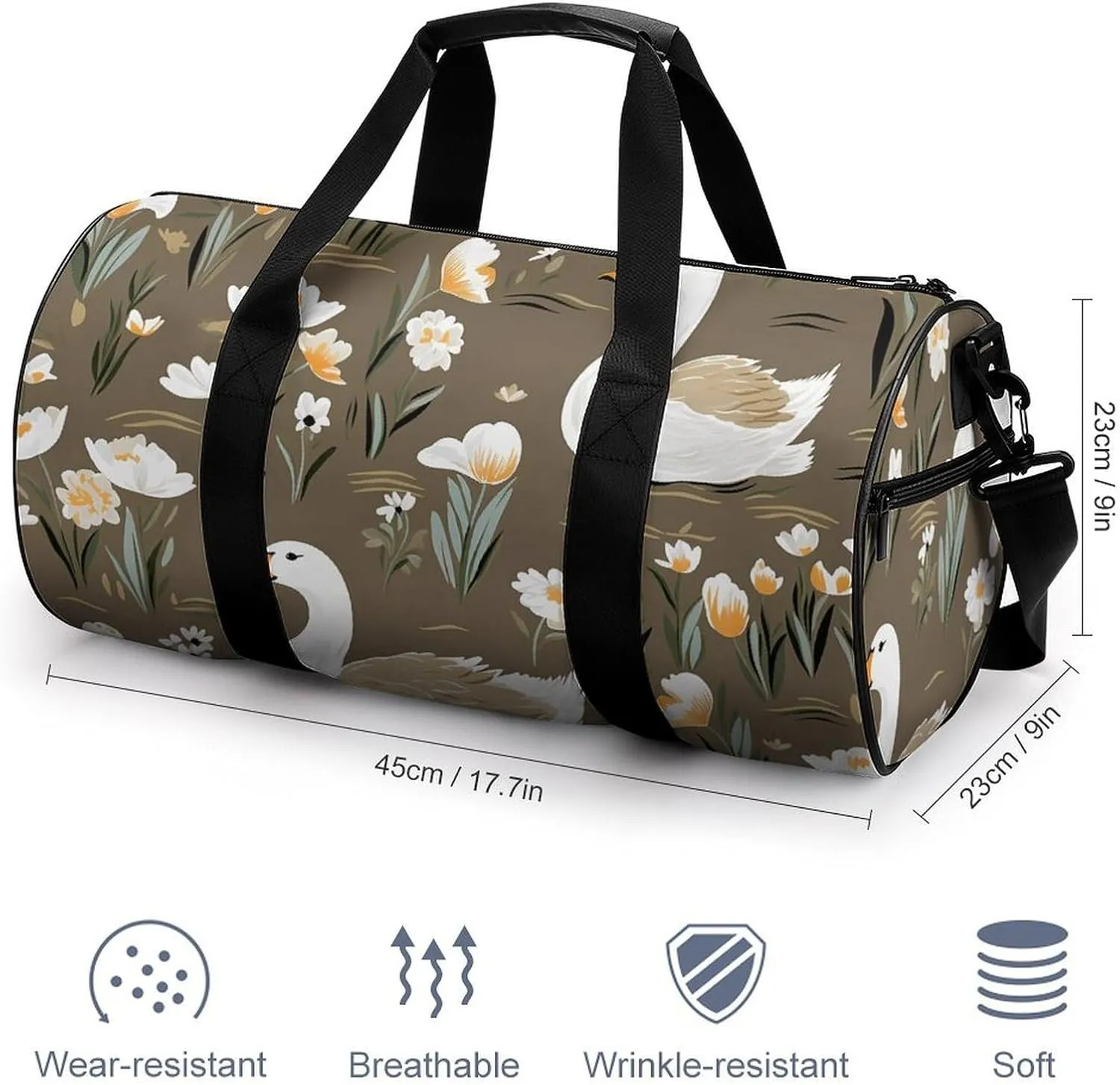 Gym Bag for Men Women Goose And Flowers Duffel Bag Overnight Bag with Compartment Gym Sackpac