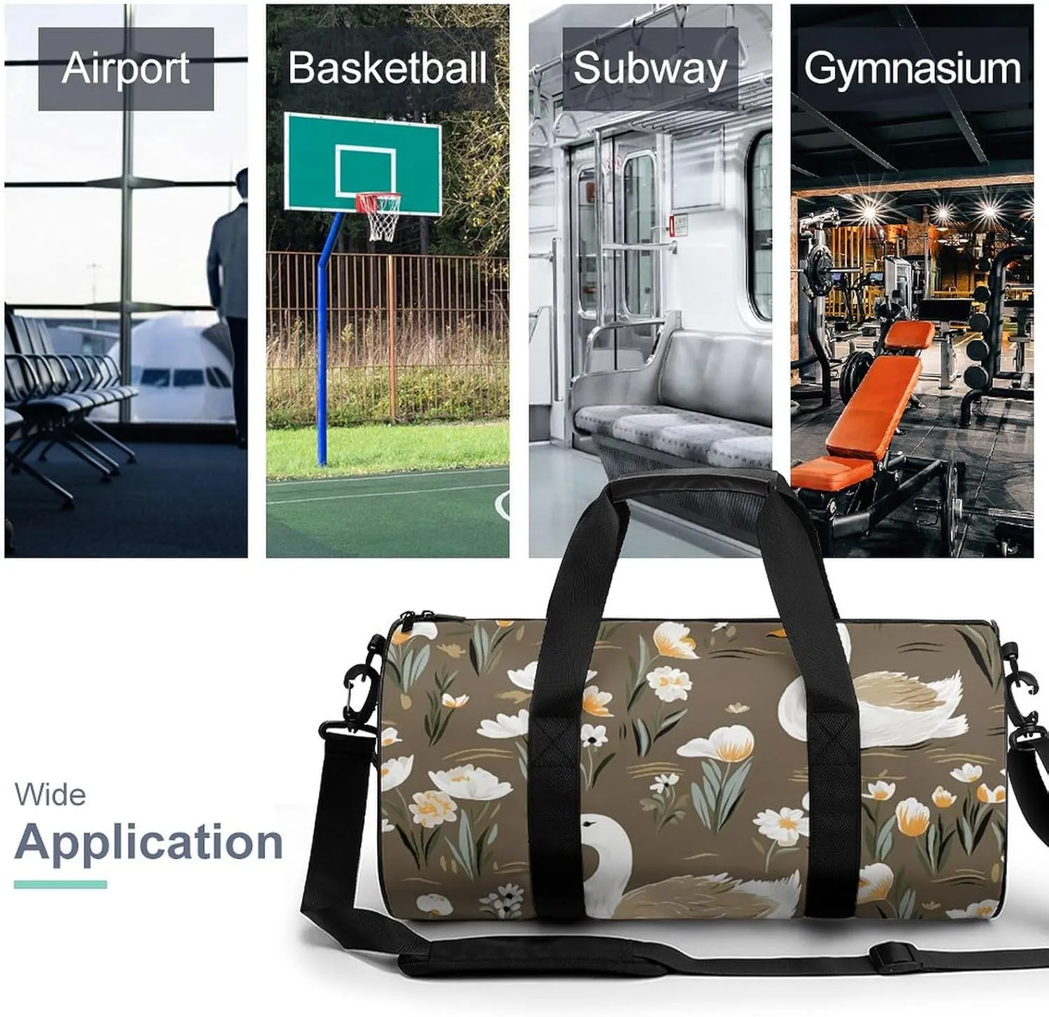 Gym Bag for Men Women Goose And Flowers Duffel Bag Overnight Bag with Compartment Gym Sackpac