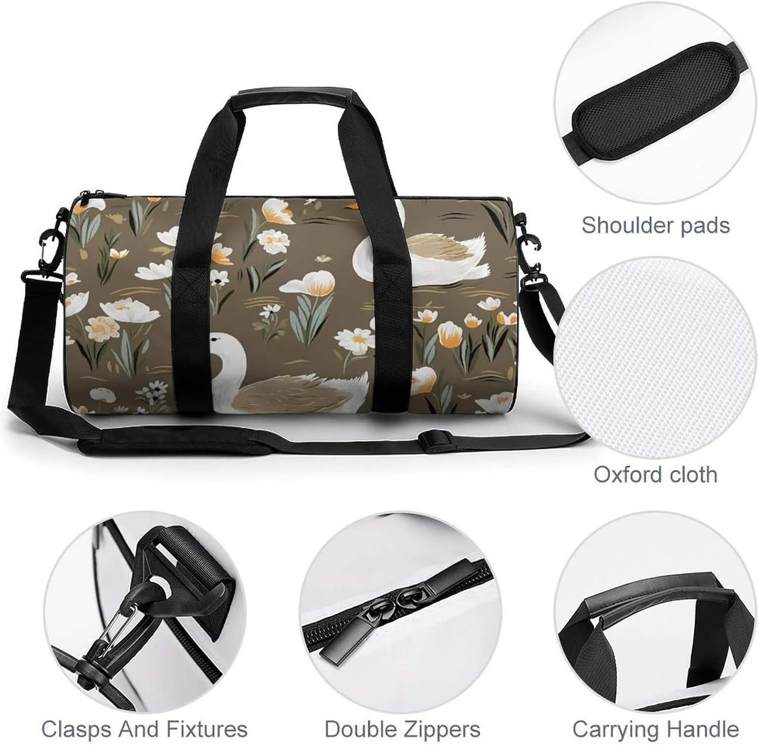Gym Bag for Men Women Goose And Flowers Duffel Bag Overnight Bag with Compartment Gym Sackpac