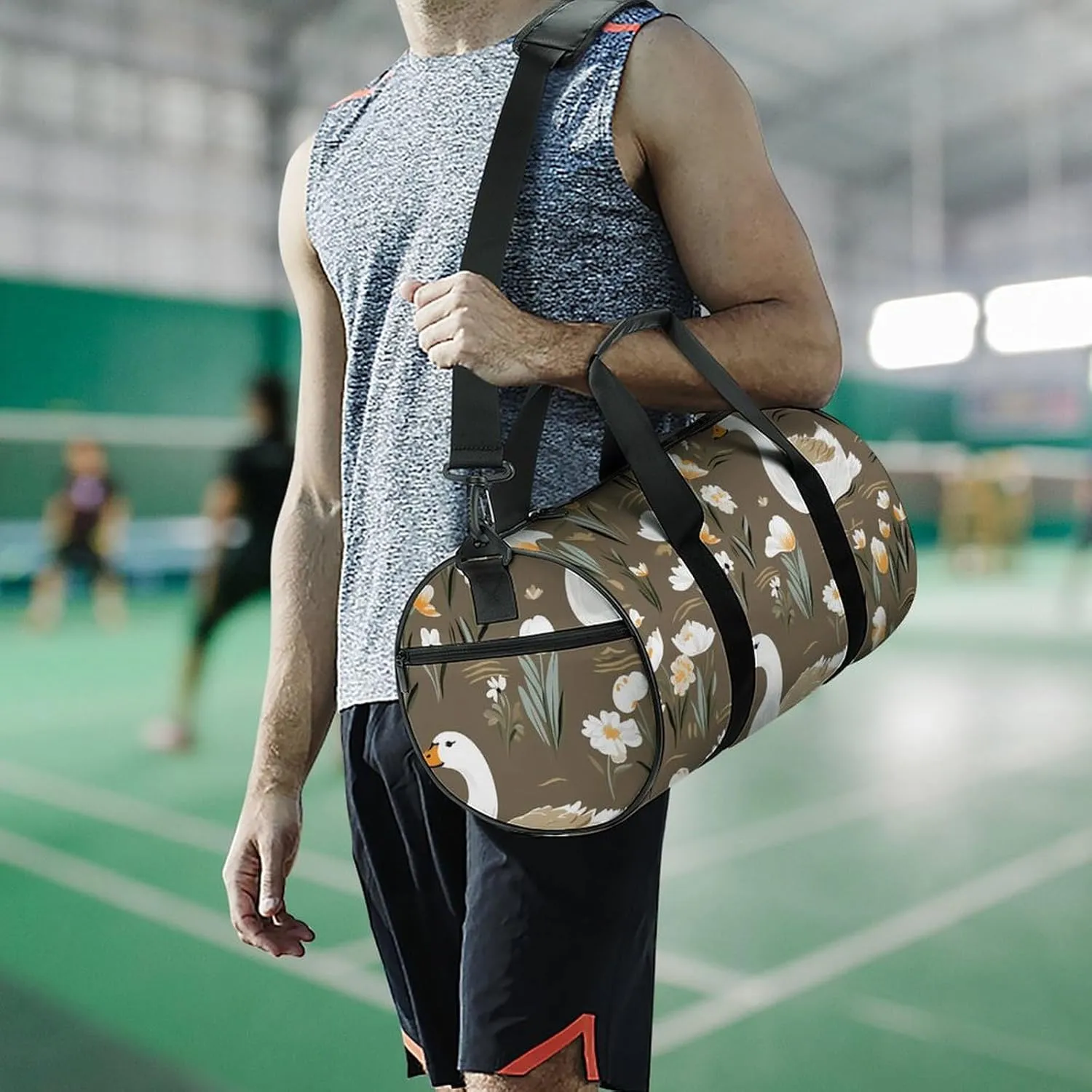 Gym Bag for Men Women Goose And Flowers Duffel Bag Overnight Bag with Compartment Gym Sackpac