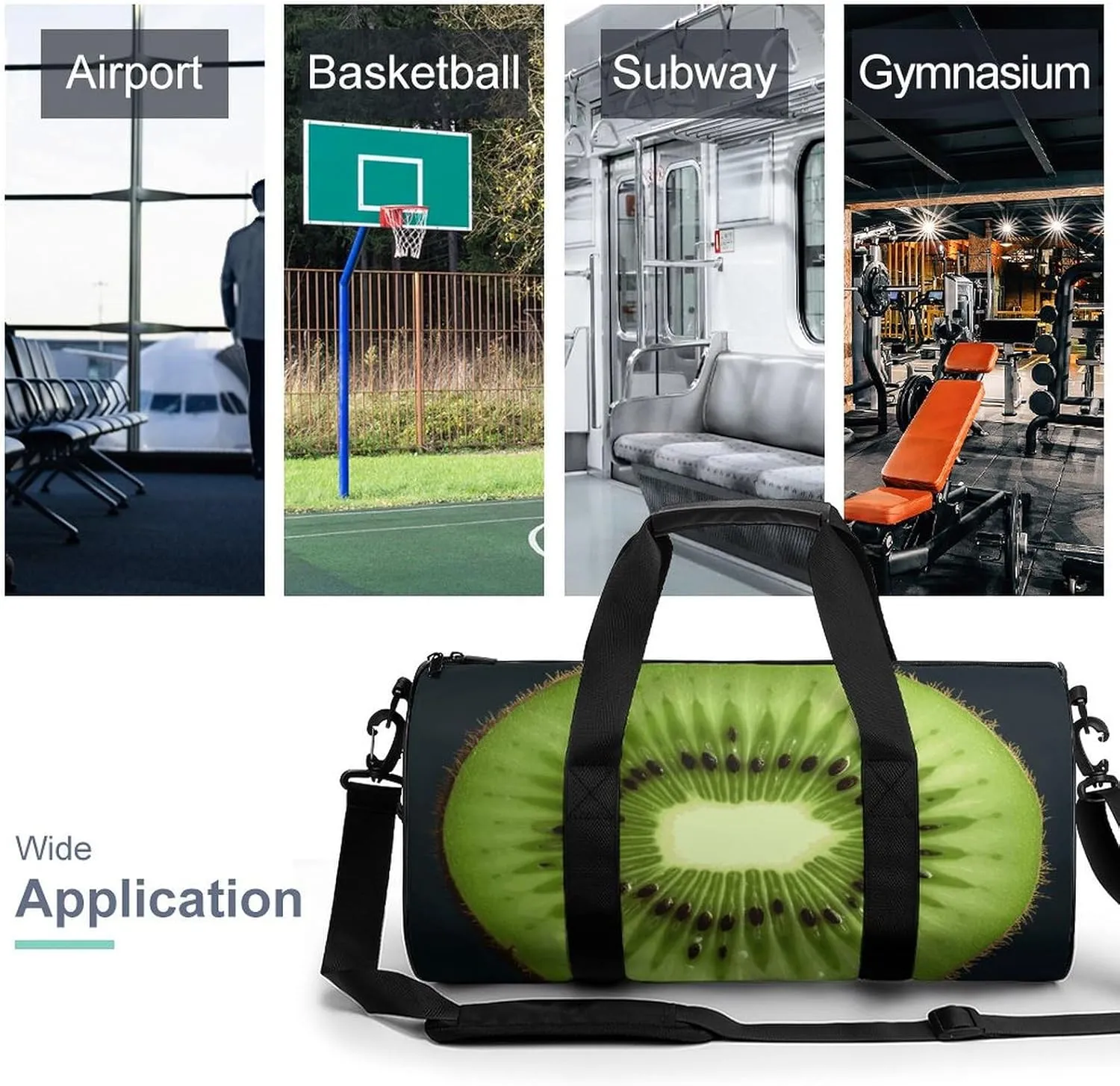 Gym Bag for Men Women Kiwi Slice Duffel Bag Overnight Bag with Compartment Gym Sackpac