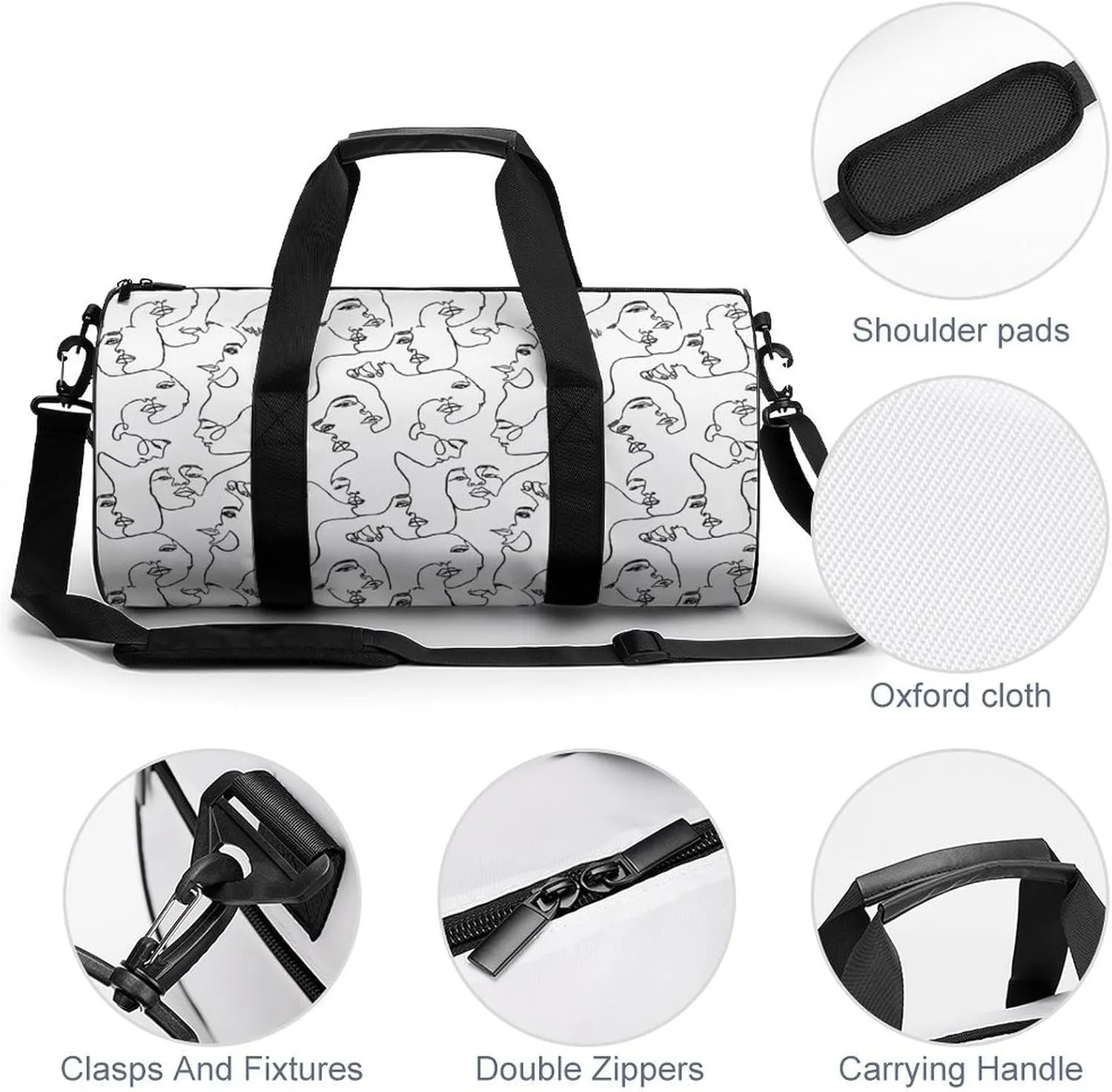 Gym Bag for Men Women Lightweight Sports Duffle Bag with Multiple Compartments Cylindrical Gym Bag for Fitness Travel And Outdoor Activities Ater Resistant Yoga Bag Training Bag Abstract Loops