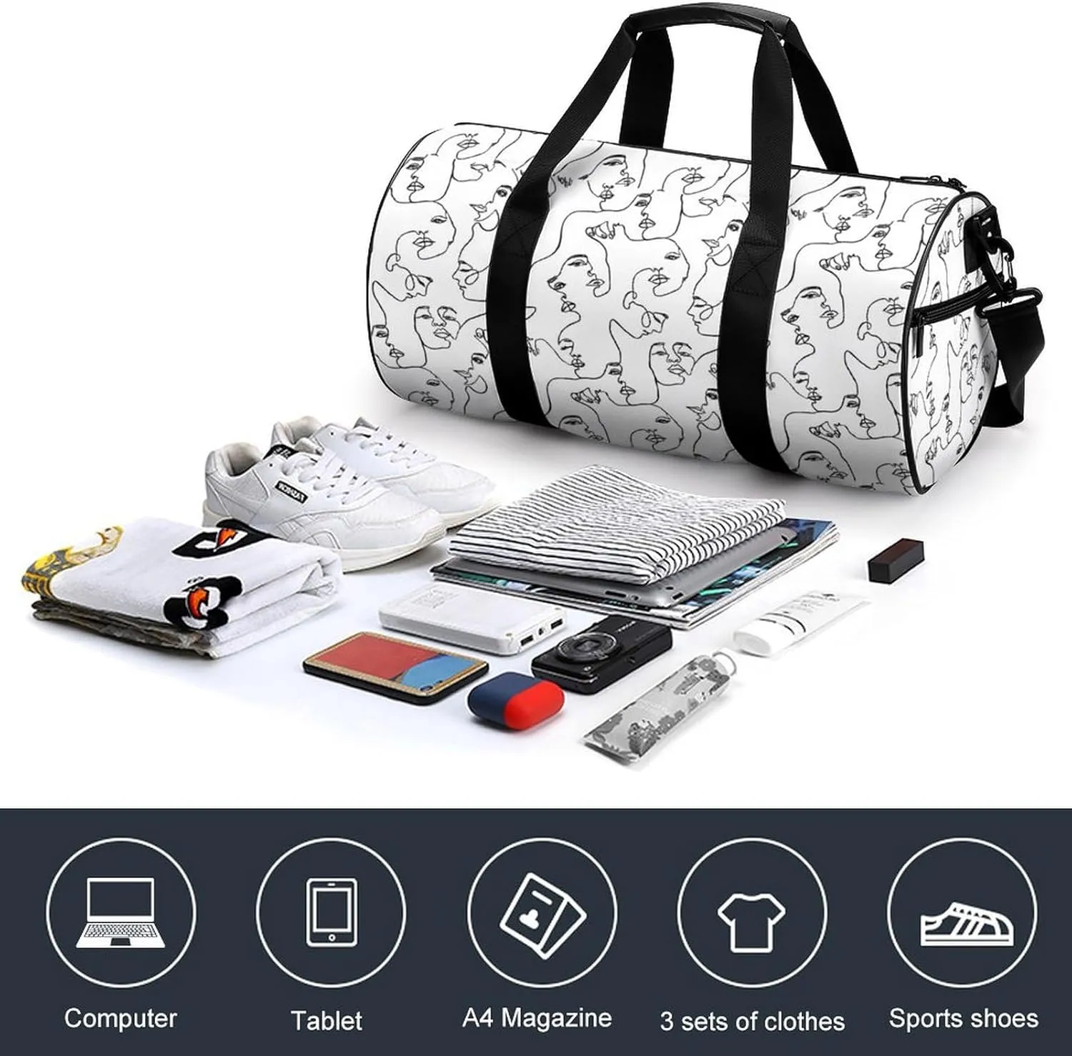 Gym Bag for Men Women Lightweight Sports Duffle Bag with Multiple Compartments Cylindrical Gym Bag for Fitness Travel And Outdoor Activities Ater Resistant Yoga Bag Training Bag Abstract Loops