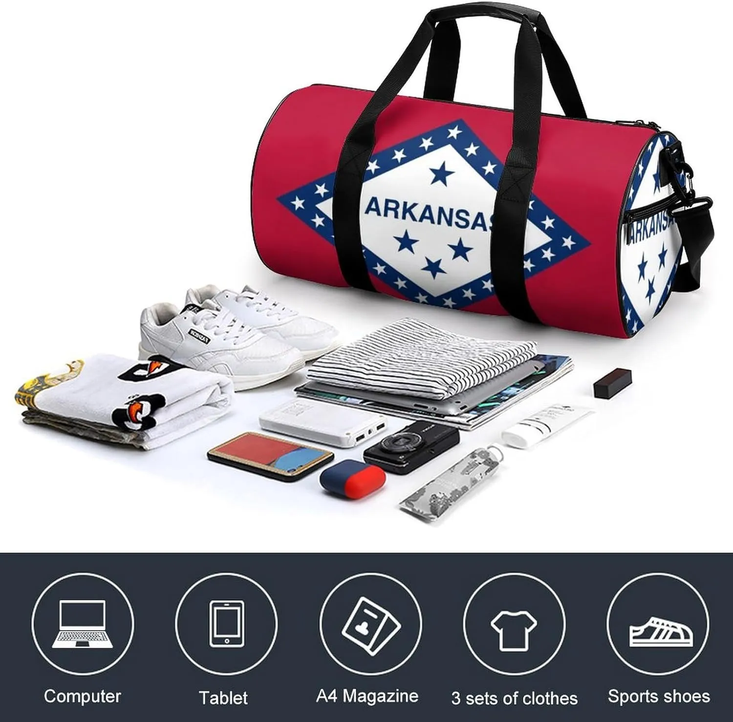 Gym Bag for Men Women Lightweight Sports Duffle Bag with Multiple Compartments Cylindrical Gym Bag for Fitness Travel And Outdoor Activities Ater Resistant Yoga Bag Training Bag Arkansas Pride