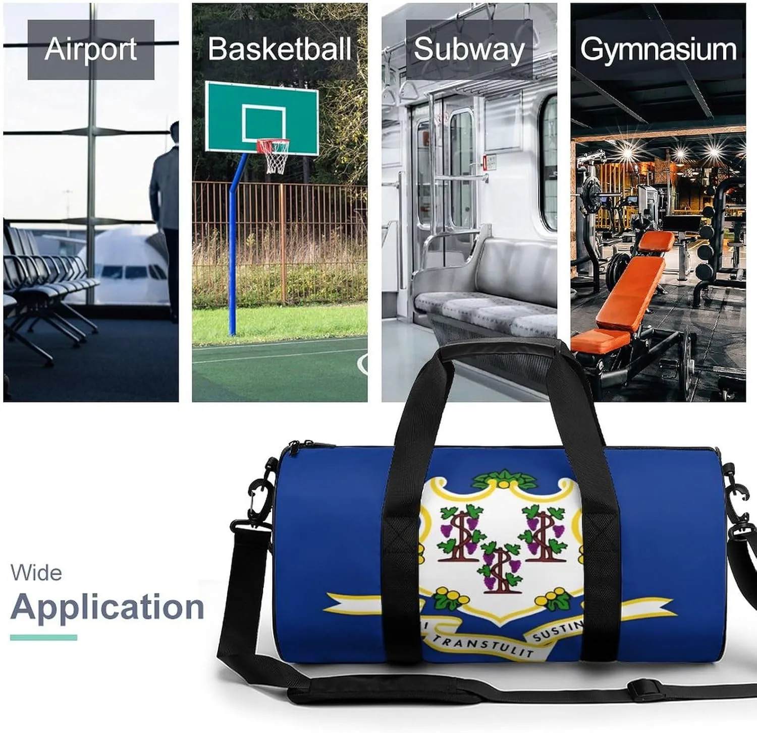 Gym Bag for Men Women Lightweight Sports Duffle Bag with Multiple Compartments Cylindrical Gym Bag for Fitness Travel And Outdoor Activities Ater Resistant Yoga Bag Training Bag Connecticut Crest