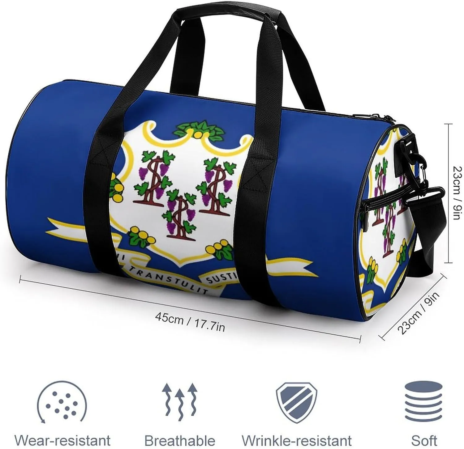 Gym Bag for Men Women Lightweight Sports Duffle Bag with Multiple Compartments Cylindrical Gym Bag for Fitness Travel And Outdoor Activities Ater Resistant Yoga Bag Training Bag Connecticut Crest