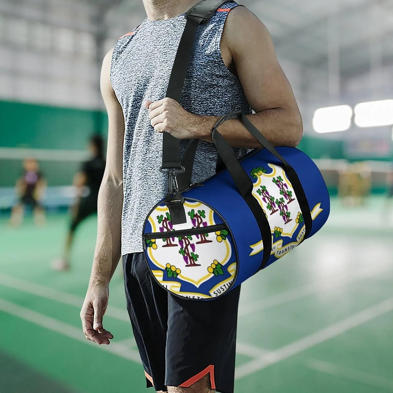 Gym Bag for Men Women Lightweight Sports Duffle Bag with Multiple Compartments Cylindrical Gym Bag for Fitness Travel And Outdoor Activities Ater Resistant Yoga Bag Training Bag Connecticut Crest