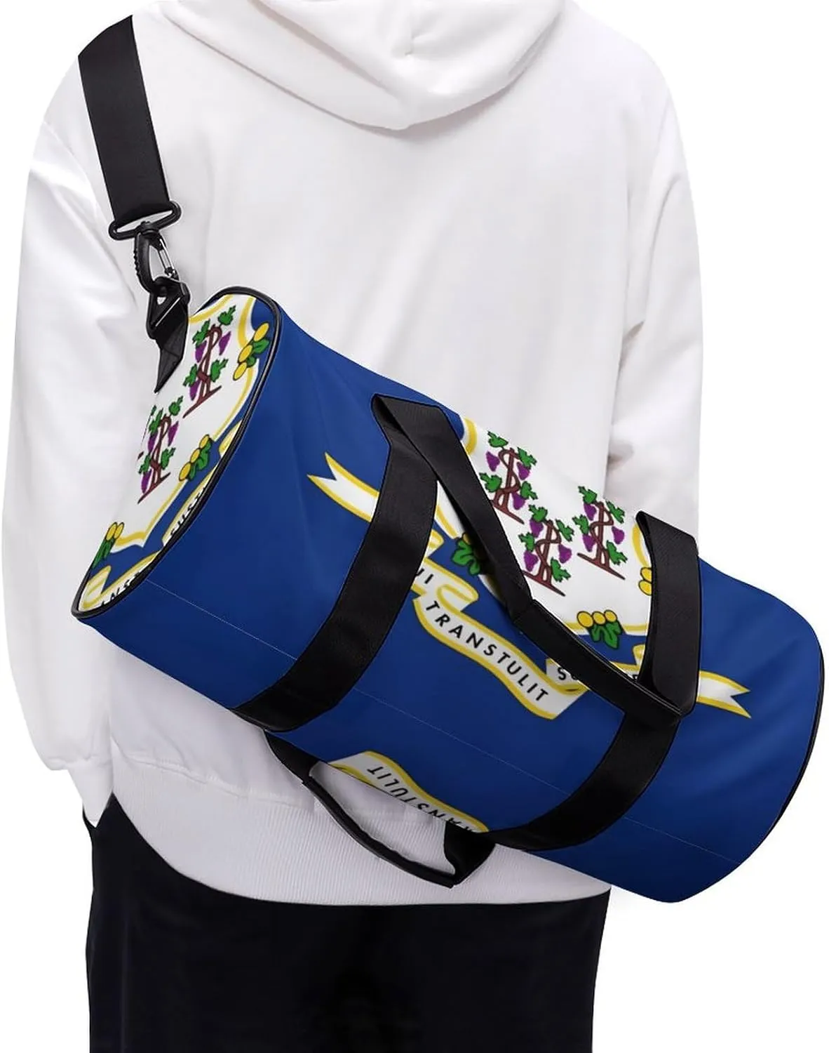 Gym Bag for Men Women Lightweight Sports Duffle Bag with Multiple Compartments Cylindrical Gym Bag for Fitness Travel And Outdoor Activities Ater Resistant Yoga Bag Training Bag Connecticut Crest