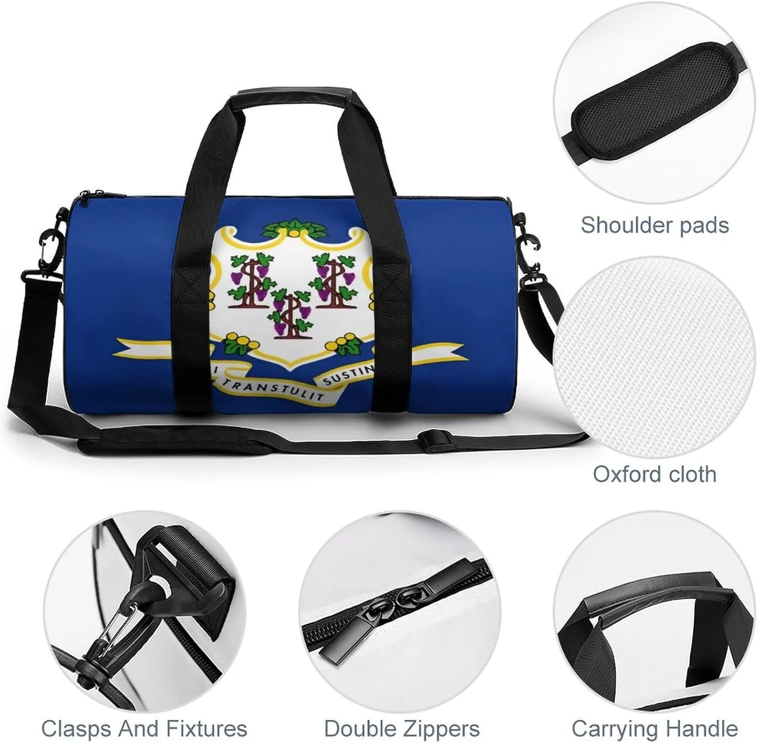 Gym Bag for Men Women Lightweight Sports Duffle Bag with Multiple Compartments Cylindrical Gym Bag for Fitness Travel And Outdoor Activities Ater Resistant Yoga Bag Training Bag Connecticut Crest