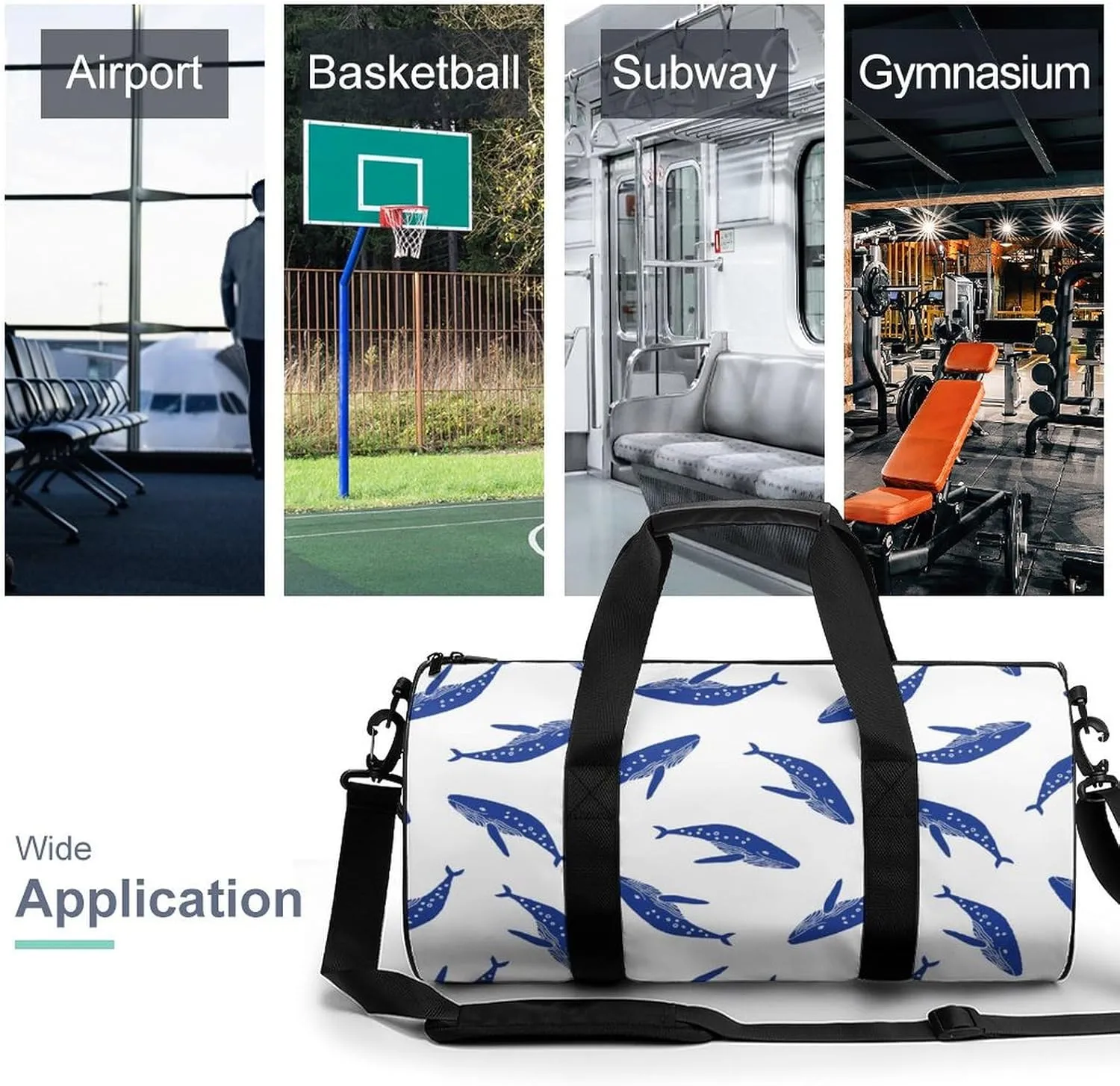 Gym Bag for Men Women Lightweight Sports Duffle Bag with Multiple Compartments Cylindrical Gym Bag for Fitness Travel And Outdoor Activities Ater Resistant Yoga Bag Training Bag Whale Wander
