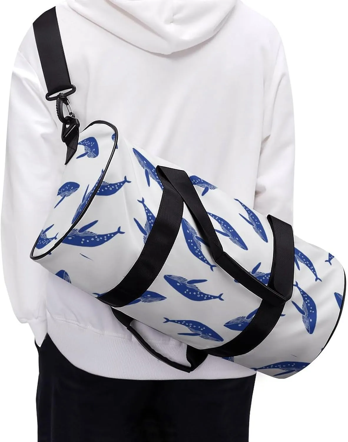 Gym Bag for Men Women Lightweight Sports Duffle Bag with Multiple Compartments Cylindrical Gym Bag for Fitness Travel And Outdoor Activities Ater Resistant Yoga Bag Training Bag Whale Wander