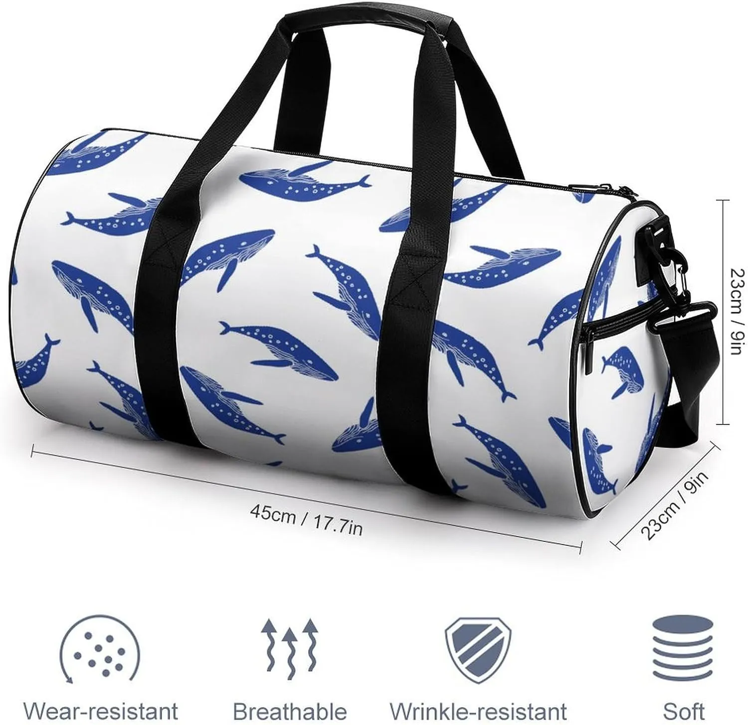 Gym Bag for Men Women Lightweight Sports Duffle Bag with Multiple Compartments Cylindrical Gym Bag for Fitness Travel And Outdoor Activities Ater Resistant Yoga Bag Training Bag Whale Wander