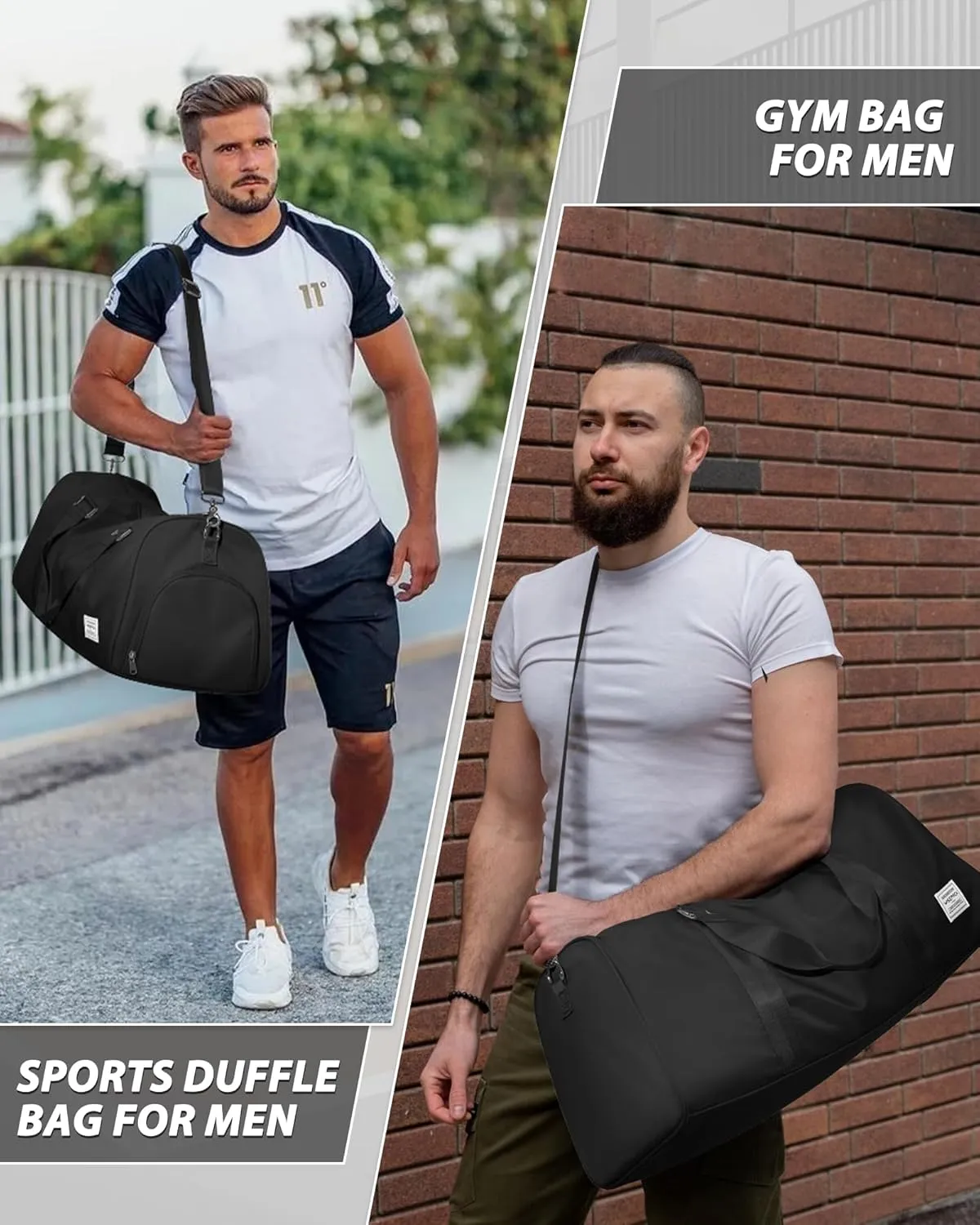 Gym Bag for Men Women with Shoe Compartment,Small Travel Duffle Bags for Traveling Overnight Weekender Personal Item Travel Bag Large Sport Workout Bag Black