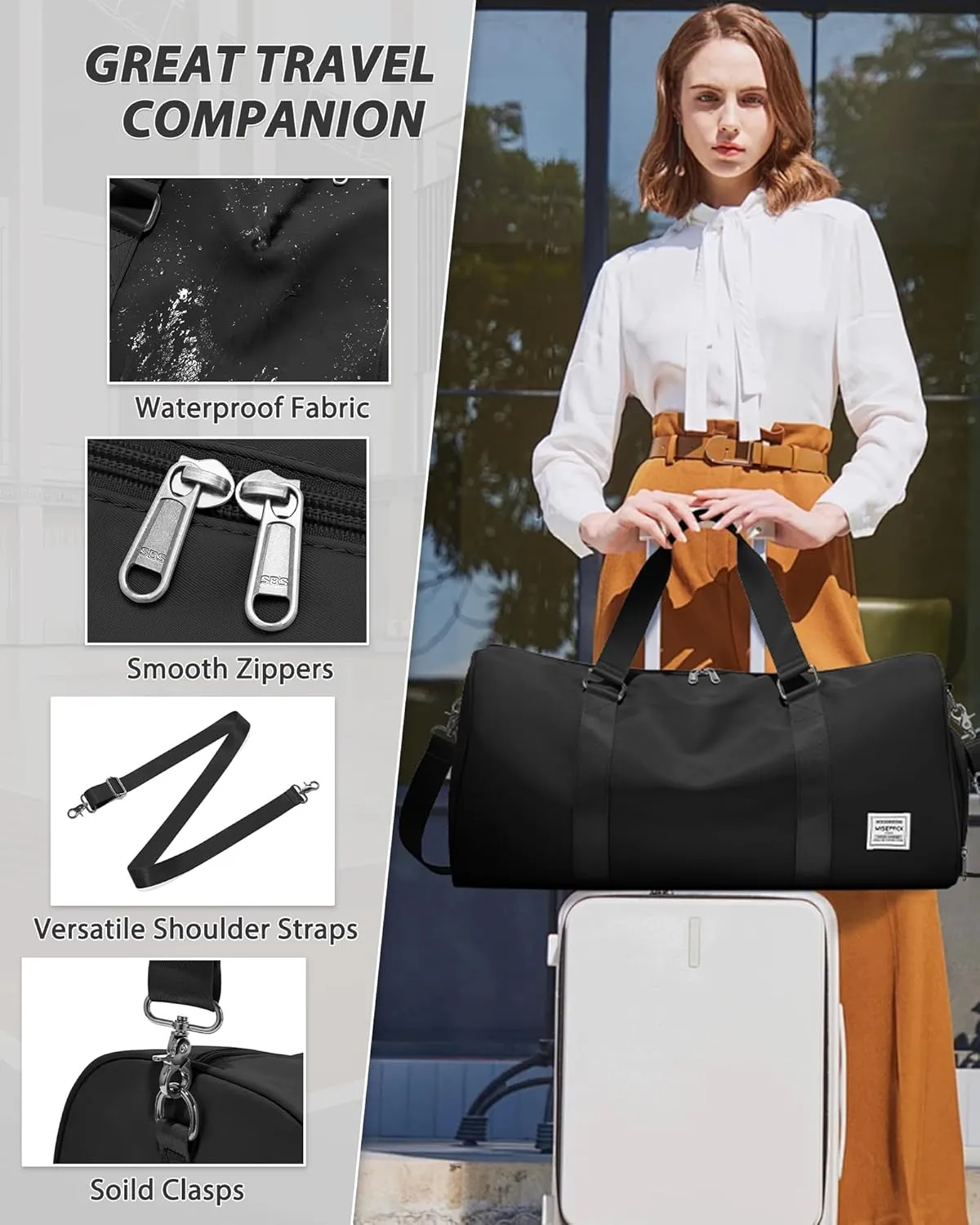 Gym Bag for Men Women with Shoe Compartment,Small Travel Duffle Bags for Traveling Overnight Weekender Personal Item Travel Bag Large Sport Workout Bag Black