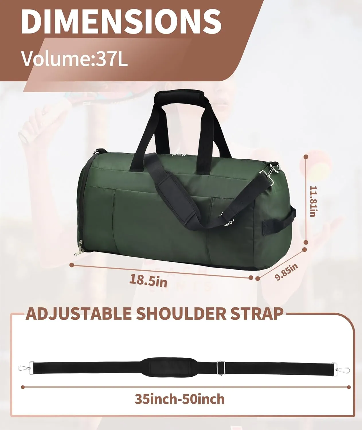 Gym Bag for Women & Men, Duffle Bag for Travel with Shoe Compartment, Sports Duffel Bags Weekender Overnight Carry on Bag Workout Training Yoga Bag (Green)