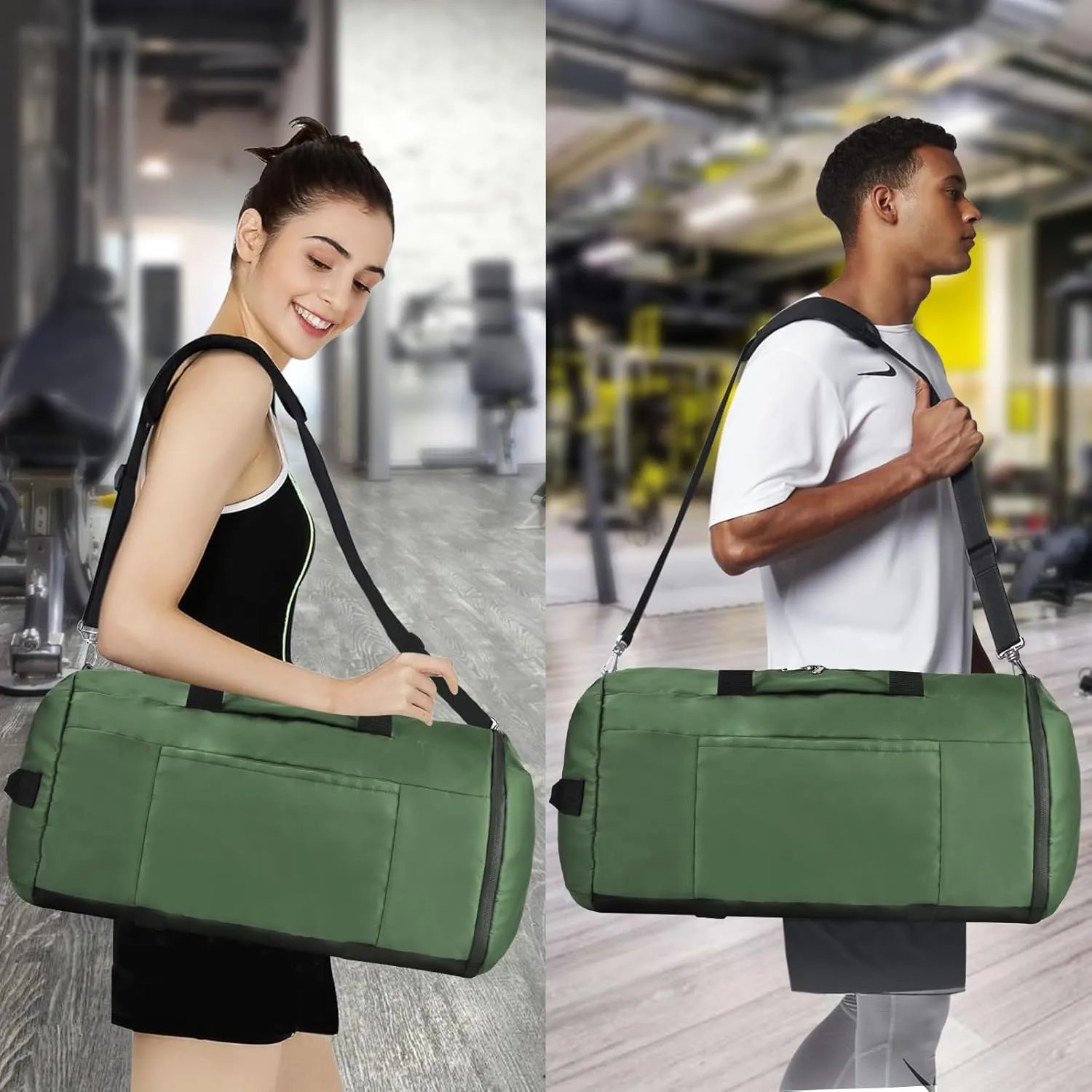 Gym Bag for Women & Men, Duffle Bag for Travel with Shoe Compartment, Sports Duffel Bags Weekender Overnight Carry on Bag Workout Training Yoga Bag (Green)