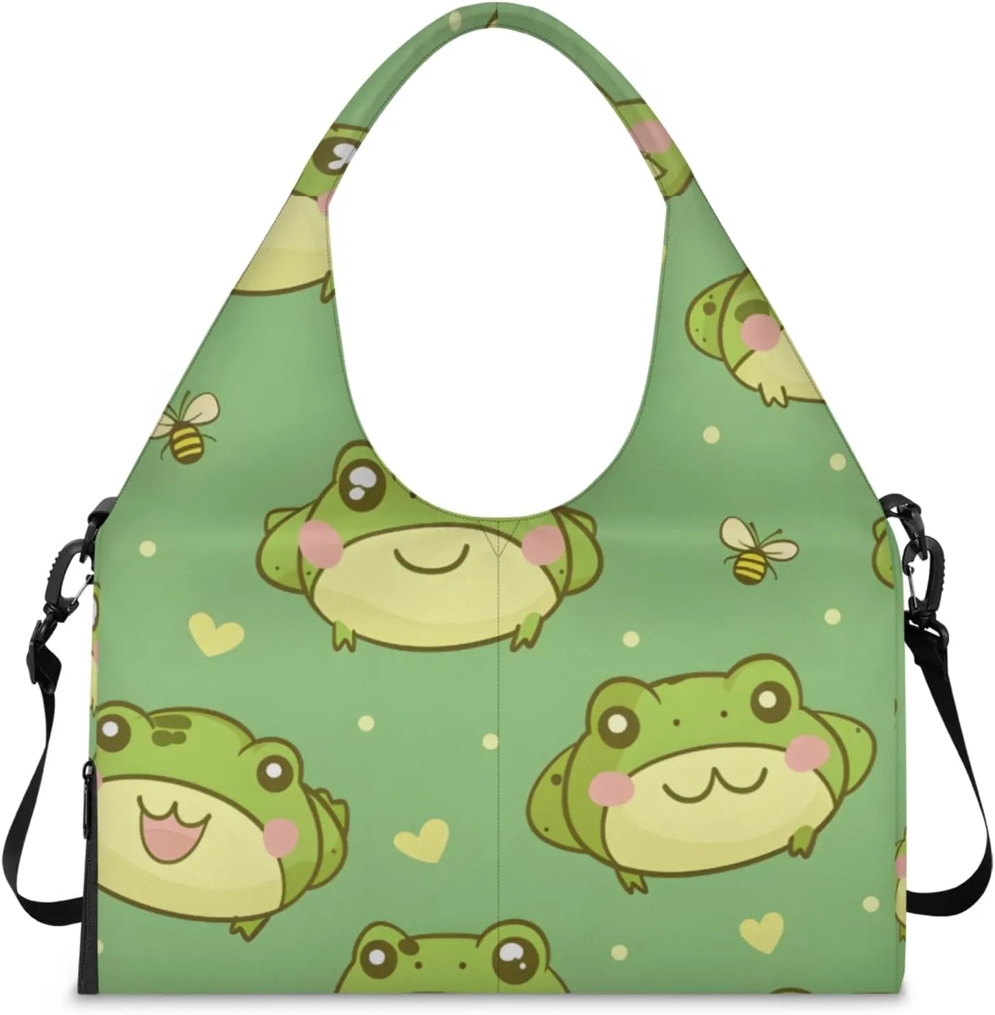 Gym Bag for Women Frogs Love Hearts Duffel Bag with Shoe Compartment and Yoga Mat Holder Portable Weekender Bags Travel Tote Bags