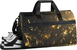 Gym Bag for Women Men Black Abstract Music Note Travel Duffle Bag with Shoe Compartment Waterproof Sports Tote Bags Large Overnight Weekender Bags for Travel Swimming Gym Yoga Dance