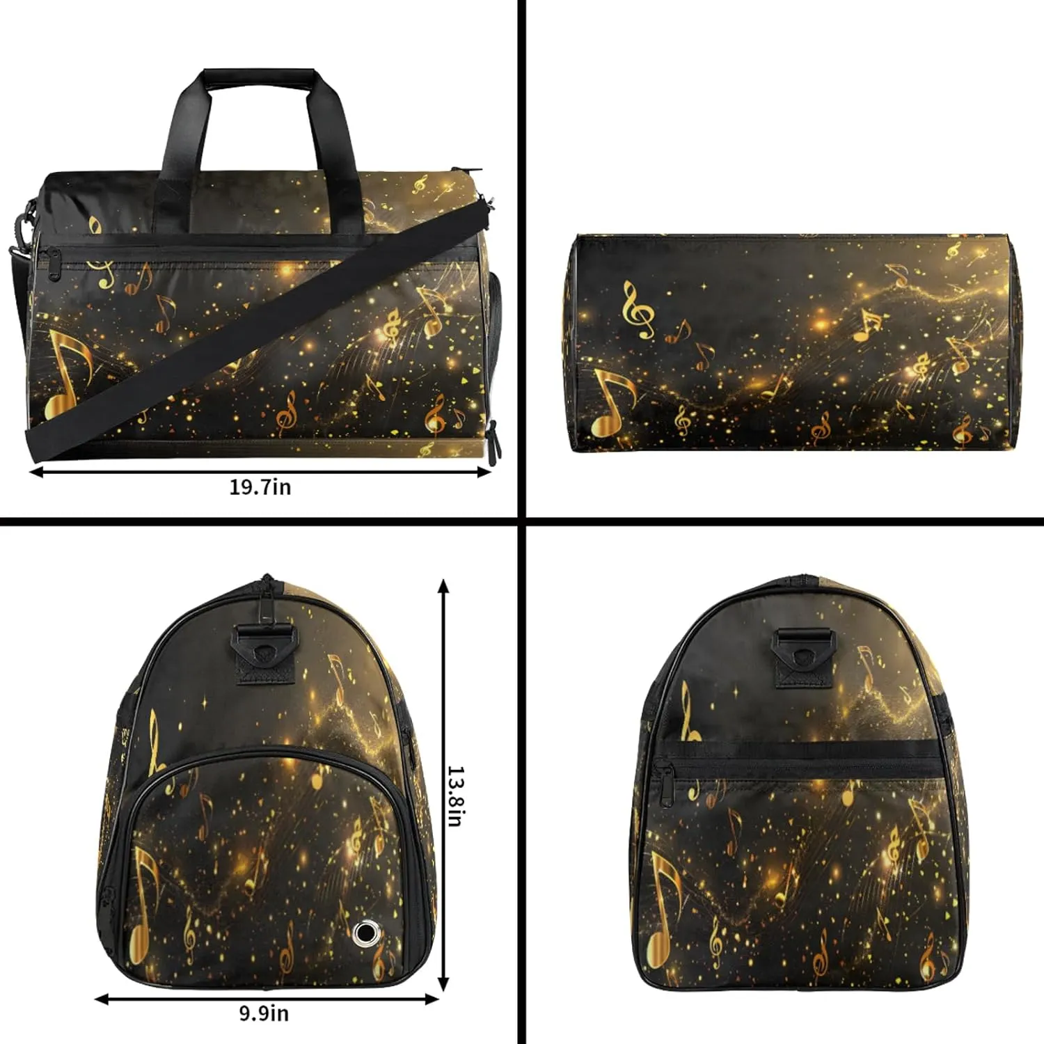 Gym Bag for Women Men Black Abstract Music Note Travel Duffle Bag with Shoe Compartment Waterproof Sports Tote Bags Large Overnight Weekender Bags for Travel Swimming Gym Yoga Dance