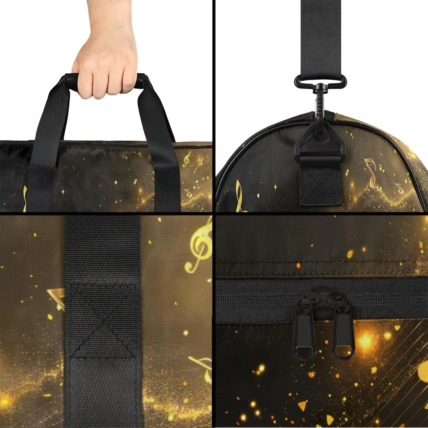 Gym Bag for Women Men Black Abstract Music Note Travel Duffle Bag with Shoe Compartment Waterproof Sports Tote Bags Large Overnight Weekender Bags for Travel Swimming Gym Yoga Dance