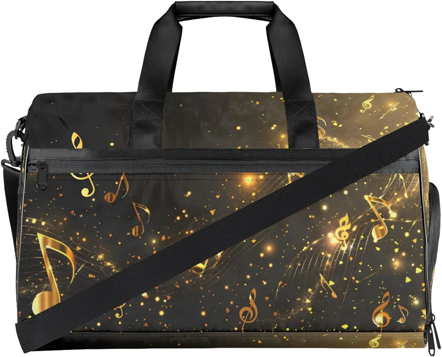 Gym Bag for Women Men Black Abstract Music Note Travel Duffle Bag with Shoe Compartment Waterproof Sports Tote Bags Large Overnight Weekender Bags for Travel Swimming Gym Yoga Dance